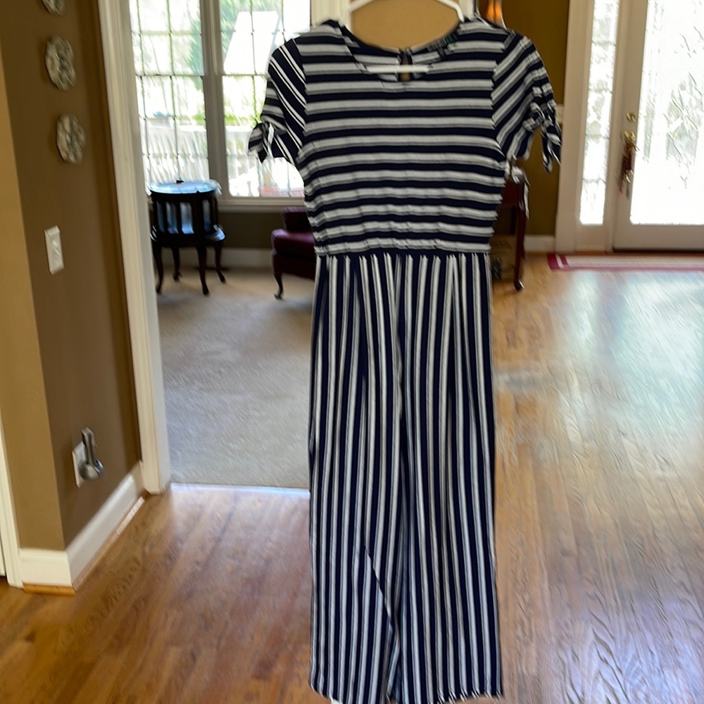 Navy and white striped romper